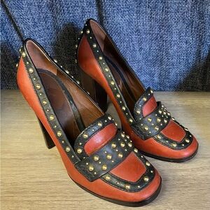 Studded Tory Burch Rust and Black Loafer Heels